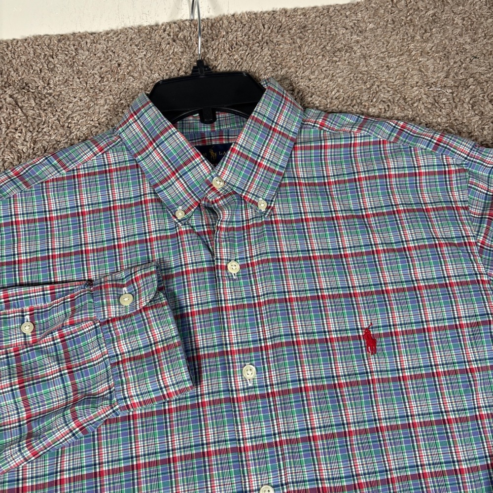 Polo Ralph Lauren Mens Classic Fit Plaid Button Down Shirt Blue Green Red Large